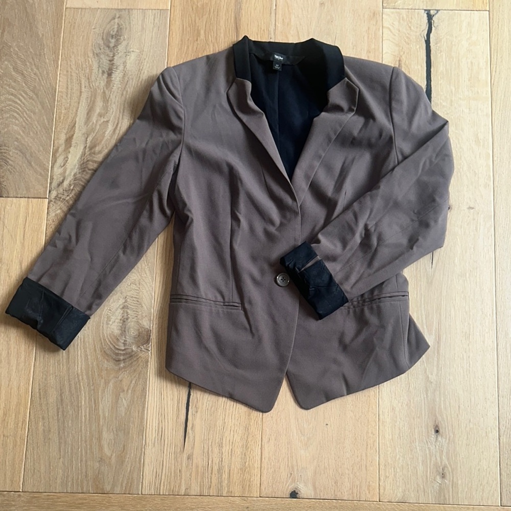 Soft Brown Blazer with Black Accents